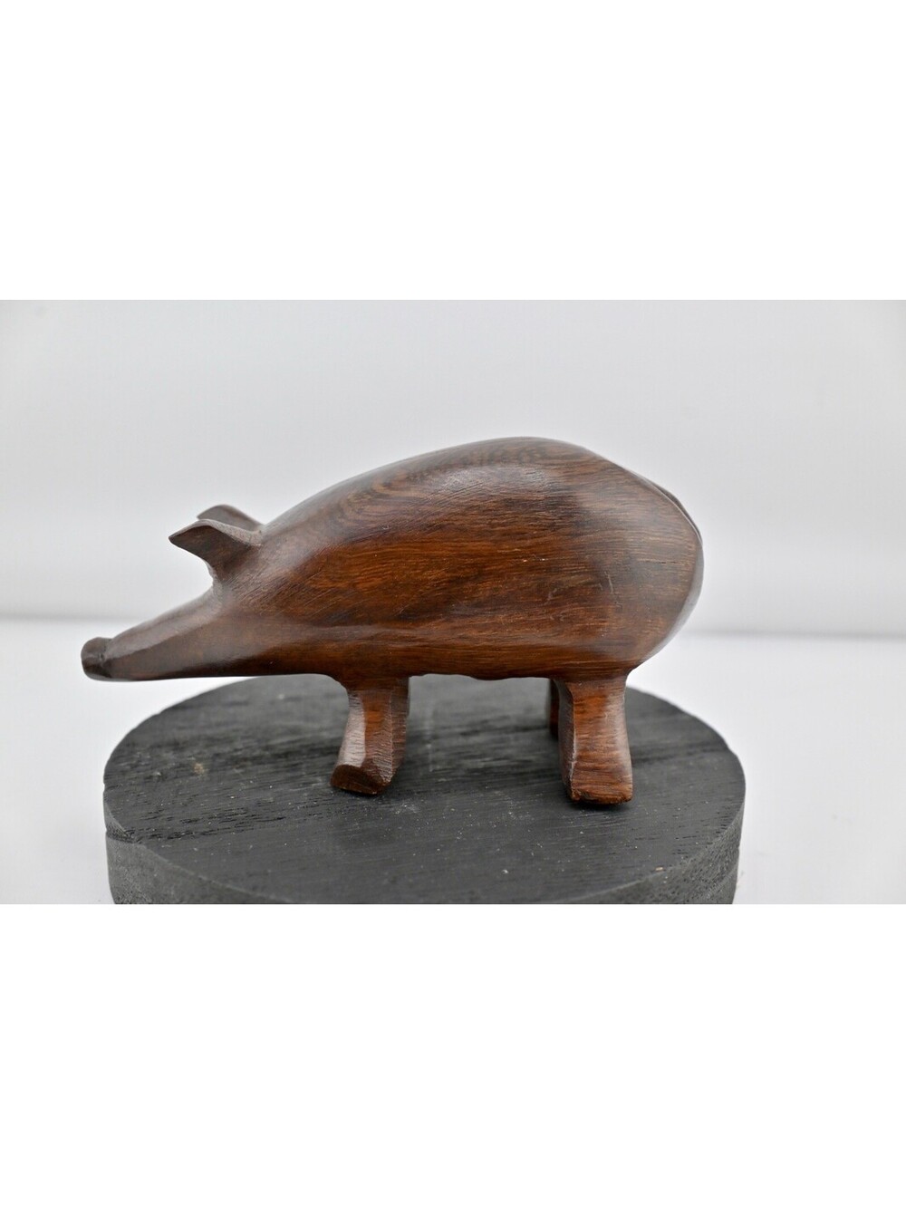 Beautiful Vintage Decorative Hand Carved Solid Dark Brown Wooden Pig Sculpture